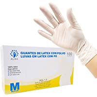 Guantes de Látex con Polvo 100 Unidades- Talla M - AQL 1.5 Guantes Desechables Ambidiestros Reciclables. Ideales para…